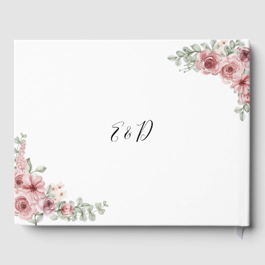 Elegante Rozen Bloemendecoratie Bruiloft Gastenboek (Achterkant)