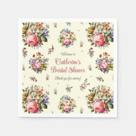 Elegante  Rozen Bloemenpatroon Crème Servet