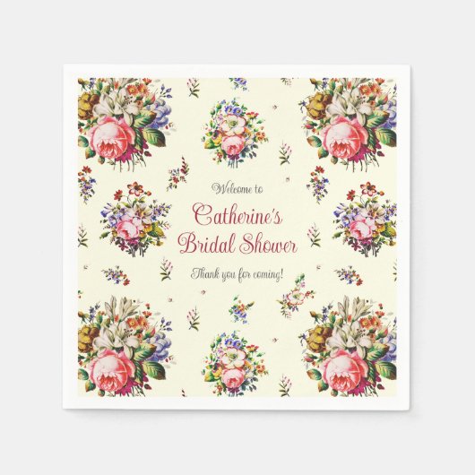 Elegante  Rozen Bloemenpatroon Crème Servet (Voorkant)