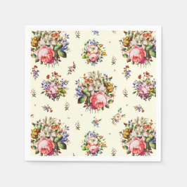 Elegante  Rozen Bloemenpatroon Crème Servet