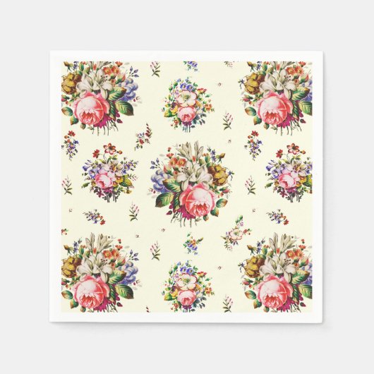 Elegante Rozen Bloemenpatroon Crème Servet (Voorkant)
