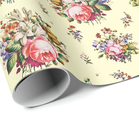 Elegante  Rozen Bloemenpatroon op Crème Cadeaupapier (Rol Hoek)