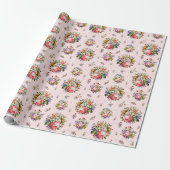 Elegante Rozen Bloemenpatroon op Roze Cadeaupapier (Uitgerold)