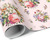 Elegante Rozen Bloemenpatroon op Roze Cadeaupapier (Rol Hoek)