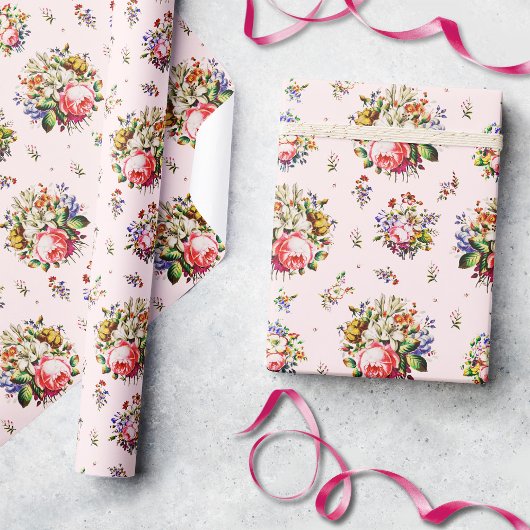 Elegante Rozen Bloemenpatroon op Roze Cadeaupapier