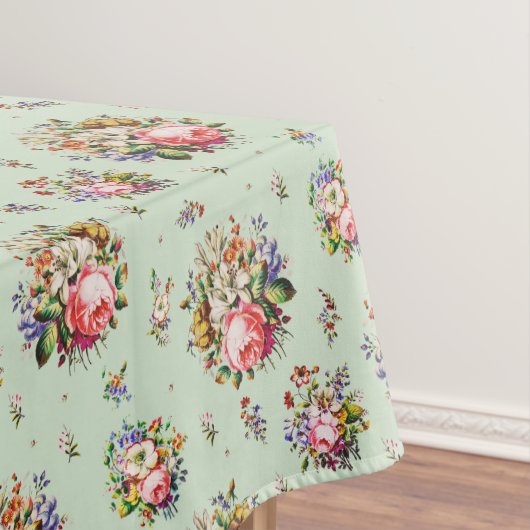 Elegante  Rozen Bloemenpatroon op Sage Tafelkleed (Voorbeeld)