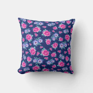Elegante Rozen Bloemenroze Paarse blauw Patroon Kussen