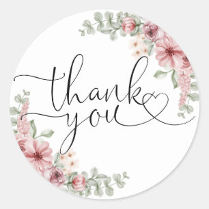 Elegante Rozen Bloemhart Script Bedankt Ronde Sticker