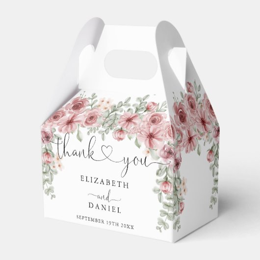 Elegante Rozen Bloemhart Script Bruiloft Bedankdoosjes (Voorkant Zijde)