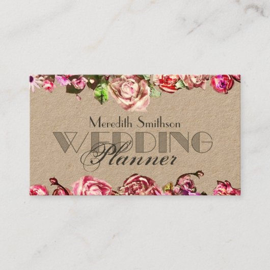 Elegante Rozen Bloemige Professionele Trouwplanner Visitekaartje (Voorkant)
