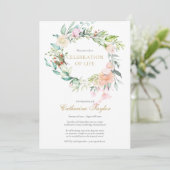 Elegante Rozen Bloemige Viering van het Leven Fune Kaart (Staand voorkant)