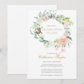 Elegante Rozen Bloemige Viering van het Leven Fune Kaart (Voorkant / Achterkant)