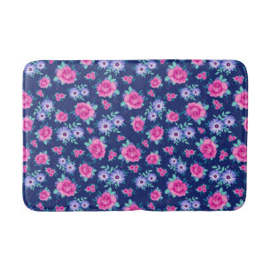 Elegante Rozen Bloemmotief Roze Paars Blauw Badmat