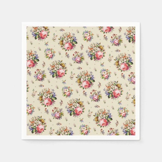 Elegante  Rozen Bloempatroon Beige Servet (Voorkant)