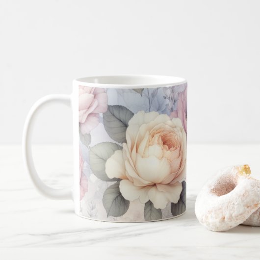 Elegante Rozen bloesems Koffiemok (Met donut)