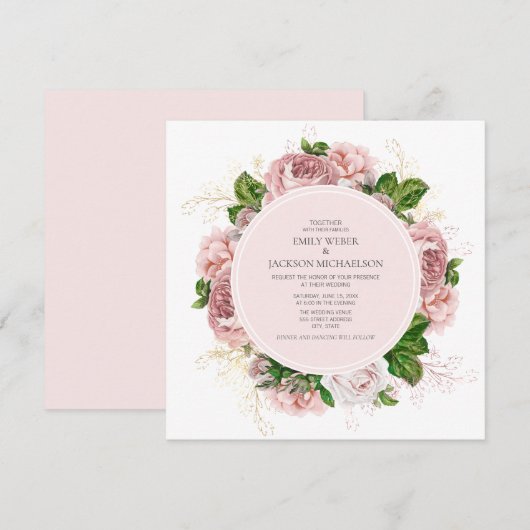 Elegante Rozen Blozend Roze Bloem Wit Bruiloft Kaart (Voorkant / Achterkant)