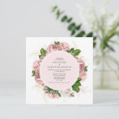 Elegante Rozen Blozend Roze Bloem Wit Bruiloft Kaart (Staand voorkant)
