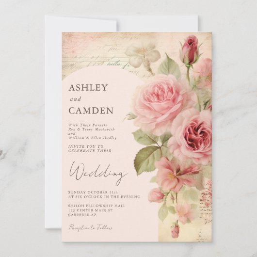 Elegante  Rozen Blush Roze Bruiloft Kaart (Voorkant)