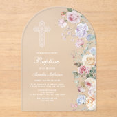 Elegante Rozen Boog Doop Acryl Uitnodigingen (Voorkant)