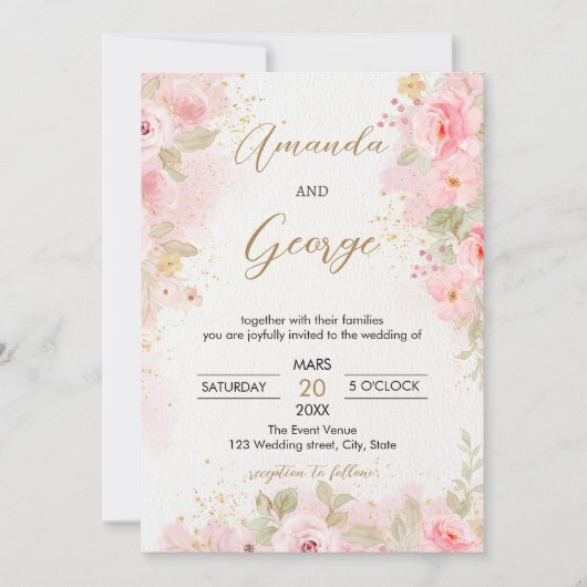 Elegante Rozen botanische bruiloft Kaart (Voorkant)