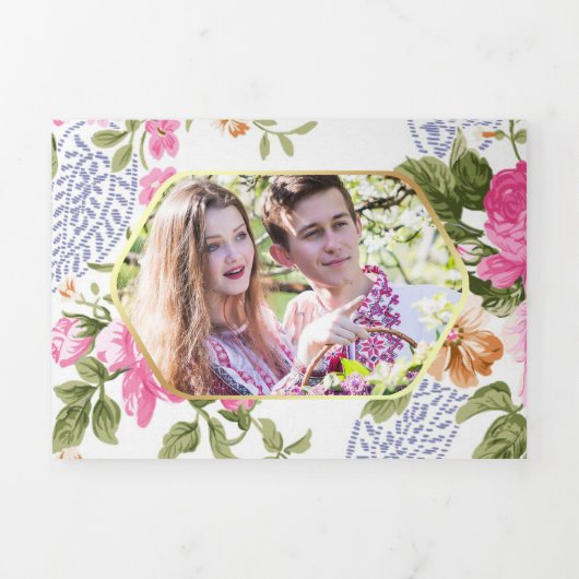 Elegante Rozen Botanische Tuin 3 in 1 bruiloft Drieluik Uitnodiging (Cover)