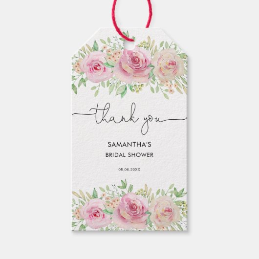 Elegante Rozen Bruids-Shower Bedankje Cadeaulabel (Voorkant)