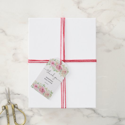 Elegante Rozen Bruids-Shower Bedankje Cadeaulabel (Met Touw)