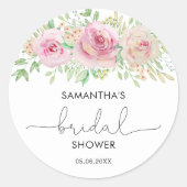 Elegante rozen bruidsdouche ronde sticker (Voorkant)