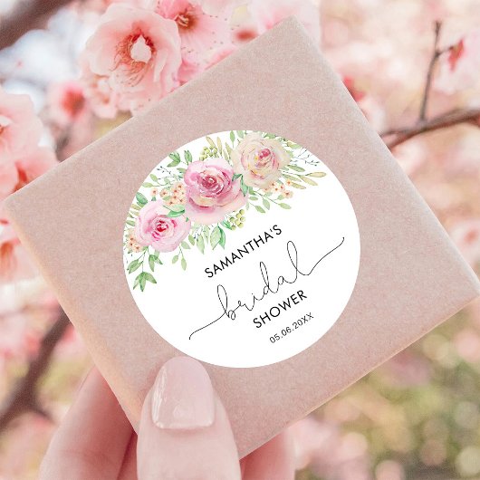 Elegante rozen bruidsdouche ronde sticker