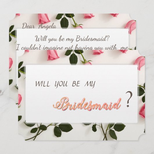 Elegante Rozen Bruidsmeisje Kaart (Voorkant / Achterkant)