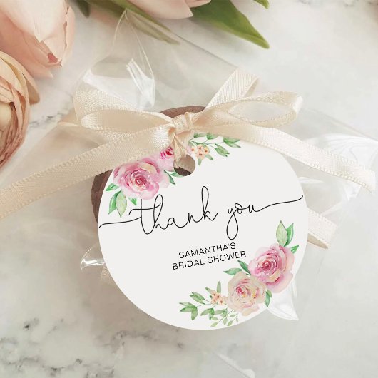 Elegante rozen bruidsshower bedankjes labels