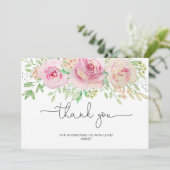 Elegante rozen bruidsshower bedankkaart (Staand voorkant)