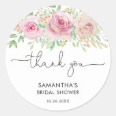 Elegante Rozen Bruiloft Feest Bedankt Ronde Sticker (Voorkant)