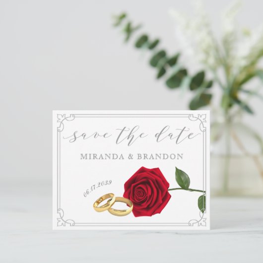 Elegante Rozen Bruiloft Save the Date Briefkaart (Staand voorkant)