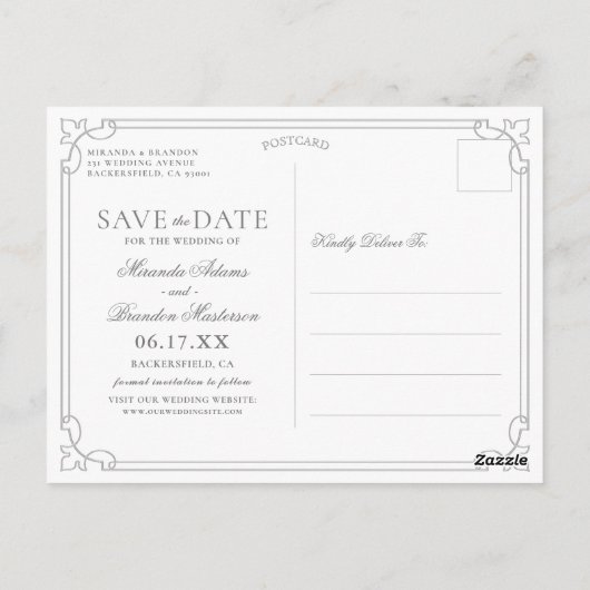 Elegante Rozen Bruiloft Save the Date Briefkaart (Achterkant)