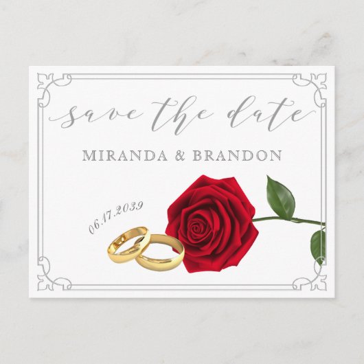 Elegante Rozen Bruiloft Save the Date Briefkaart (Voorkant)