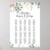Elegante rozen bruiloft zitgrafiek 20 tafels poster (Voorkant)