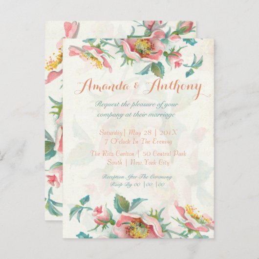 Elegante Rozen Budget Huwelijksuitnodiging Uitnodiging Briefkaart (Voorkant / Achterkant)