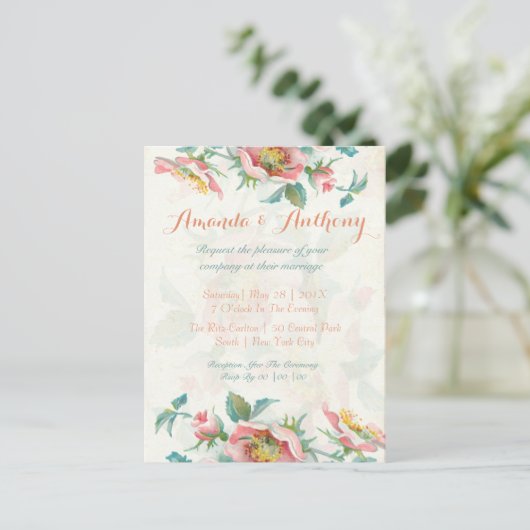 Elegante Rozen Budget Huwelijksuitnodiging Uitnodiging Briefkaart (Staand voorkant)