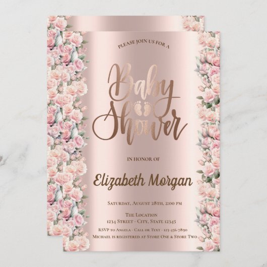Elegante Rozen Chique Roos Goud Baby shower Kaart (Voorkant / Achterkant)