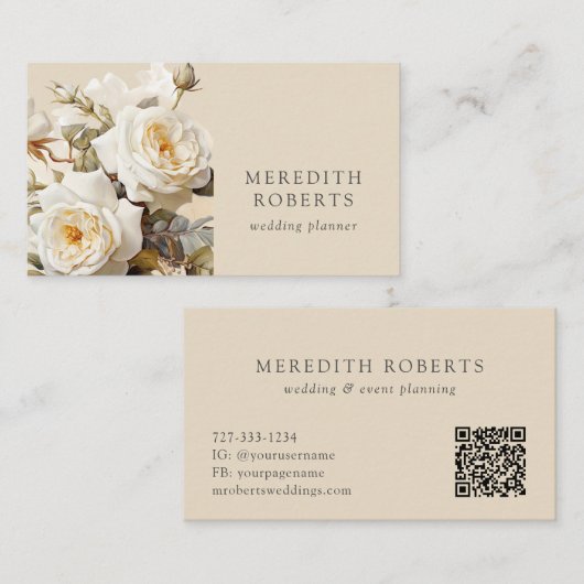 Elegante  Rozen Crème Horizontaal Visitekaartje (Voorkant / Achterkant)