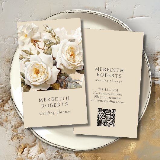 Elegante  Rozen Crème Verticaal Visitekaartje
