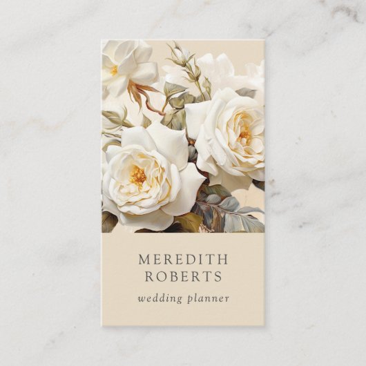 Elegante  Rozen Crème Verticaal Visitekaartje (Voorkant)