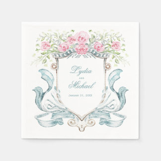 Elegante Rozen Crest w / Bow | Bruiloft Servet