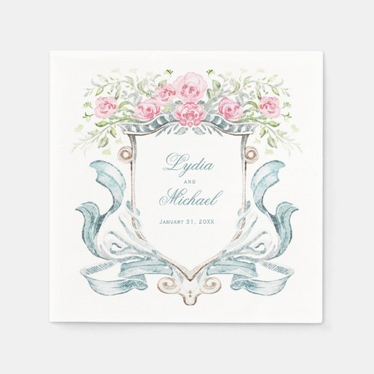 Elegante Rozen Crest w / Bow | Bruiloft Servet (Voorkant)