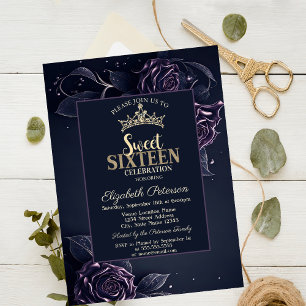 Elegante Rozen Dark Gothic Sweet 16 Kaart
