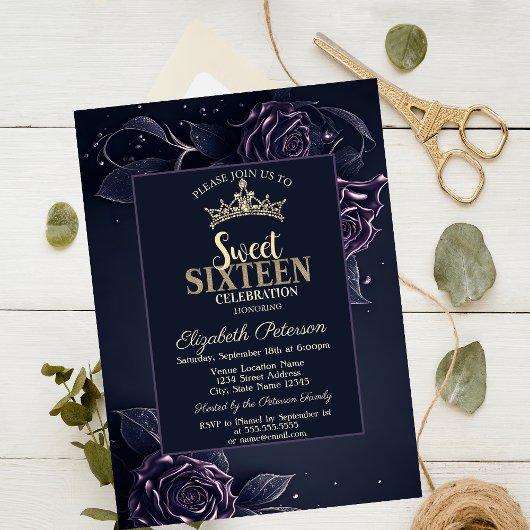 Elegante Rozen Dark Gothic Sweet 16 Kaart
