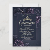 Elegante Rozen Donker Gotisch Quinceañera Kaart (Voorkant)