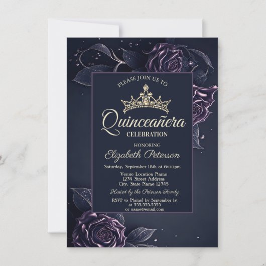 Elegante Rozen Donker Gotisch Quinceañera Kaart (Voorkant)