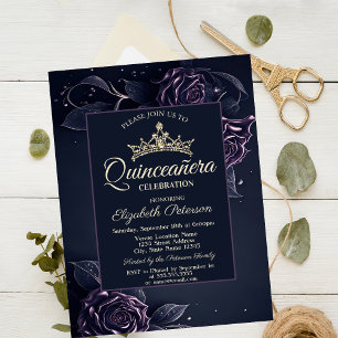 Elegante Rozen Donkere Gotische Quinceañera Kaart